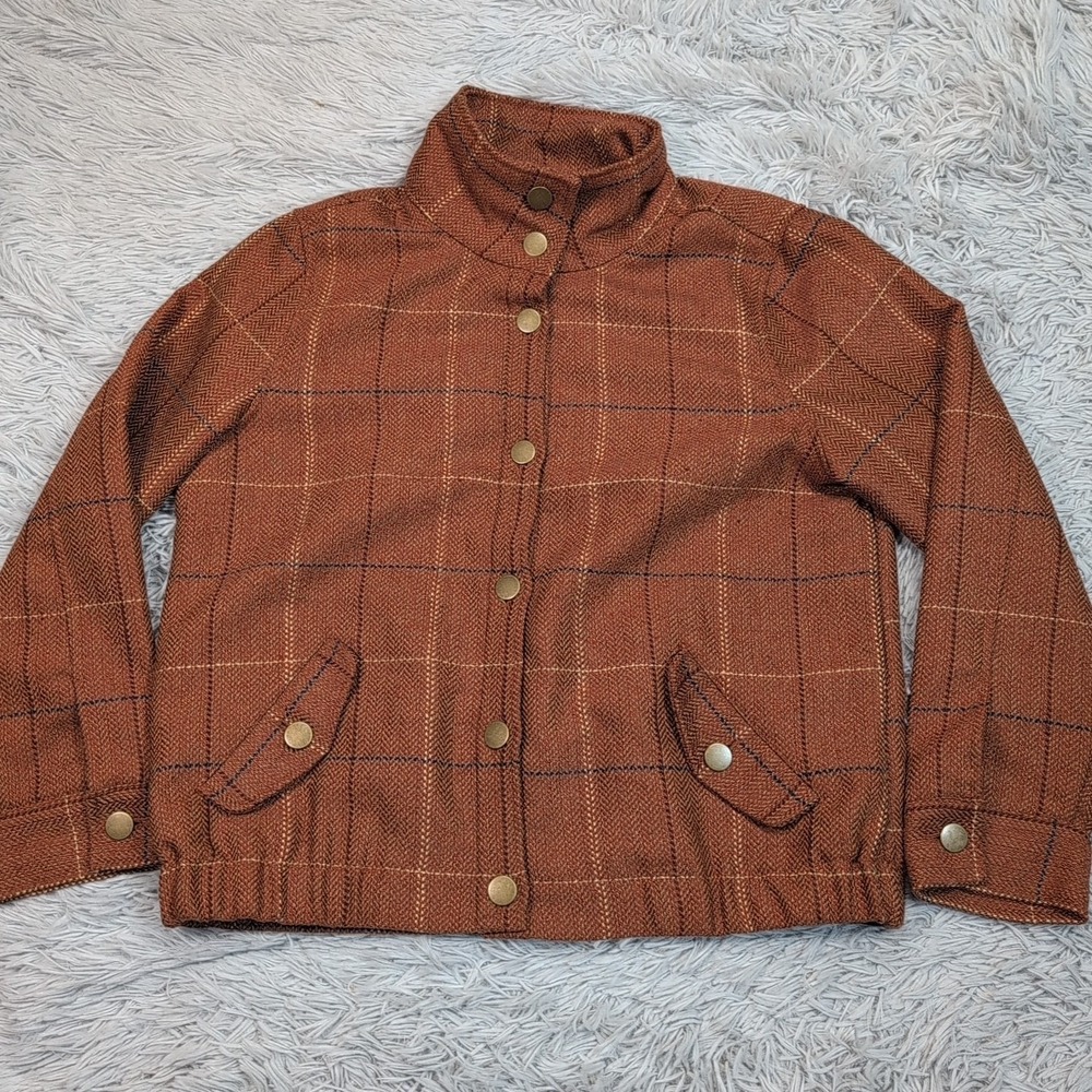 Christopher & Banks Jacket Womens M Petite Brown Wool Blend Textured Comfort